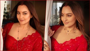 Sonakshi Sinha Observes Her First Karwa Chauth Vrat for Husband Zaheer Iqbal, Flaunts Exquisite Mangalsutra, Sindoor and Beautiful Red Saree (View Pics)