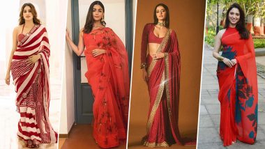 Karwa Chauth 2024 Saree Ideas: Janhvi Kapoor, Tamannaah's Red Sarees Will Add a Dash of Glam to Your Festival This Year (View Pics)