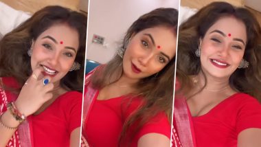 Trisha Kar Madhu Desi Viral Video: Bhojpuri Actress Shells Out Karwa Chauth Fashion Inspiration in Traditional Red Saree, Watch Instagram Reel