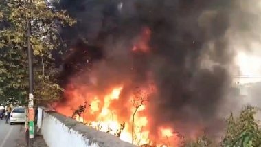 Tamil Nadu Fire: Flames Engulf Railway Extension Worksite After in Thootukudi, No Fatalities Reported Yet (Watch Video)