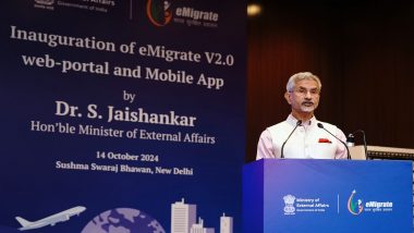 EAM S Jaishankar Launches Revamped E-Migrate Portal, Mobile App To Ensure Safe Overseas Travel (See Pics and Video)