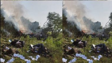 Pune Helicopter Crash: 2 Pilots Among 3 Killed As Chopper Crashes, Bursts Into Flames in Bavdhan Area (See Pics and Videos)