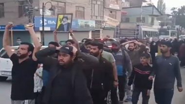 Jammu and Kashmir: People Stage Protest, Chant Anti-Israel Slogans Over Killing of Hezbollah Leader Hassan Nasrallah in Bugdam’s Magam Market (Watch Video)