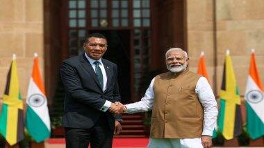 PM Narendra Modi Meets Jamaican Counterpart Andrew Holness, To Discuss Bilateral Ties in First-Ever Prime Ministerial Visit From Jamaica to India (See Pics and Video)