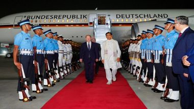 Delhi: German Chancellor Olaf Scholz Arrives in Capital on 3-Day India Visit for Intergovernmental Consultations, Asia Pacific Conference of German Business (See Pics and Video)