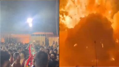 Neeleswaram Fire: Over 150 Injured After Blaze Erupts in Fireworks Storage Unit During Festival Near Veerarkavu Temple in Kerala's Kasaragod (Watch Video)