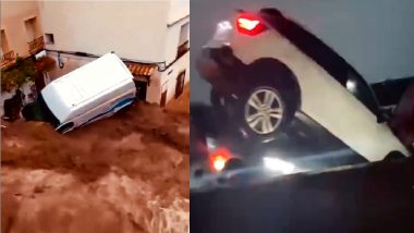 Spain Floods: Flash Flooding Sweeps Away Cars, Disrupt Trains From Malaga to Valencia; Several People Missing (Watch Videos)