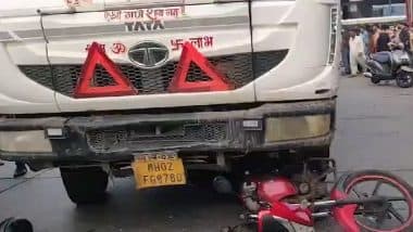 Mumbai Road Accident: Minor Girl Killed, Father Injured As Dumper Crashes Into Motorbike in Goregaon’s Film City Road (Watch Video)