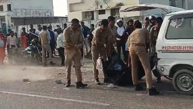 Uttar Pradesh Road Accident: School Teacher Killed After Speeding Dumper Hits His Motorcycle in Kaushambi (Watch Video)