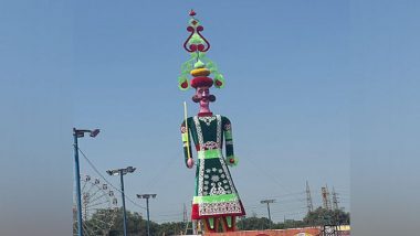 Dussehra 2024: Delhi’s Tallest 211-Feet Ravan Effigy Took 40 Workers, 4 Months and Costs INR 30 Lakh; To Be Set Ablaze on October 12 in Dwarka’s DDA Ground (See Pic)