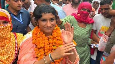 Vinesh Phogat Wins in Haryana Assembly Election 2024: Congress Leader Wins From Julana Seat, Defeats BJP Rival Yogesh Kumar by Margin of 6,015 Votes