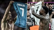 Vinicius Jr Performs Cristiano Ronaldo's Iconic Shirt Celebration After Scoring First-Ever UCL Hat-Trick During Real Madrid vs Borussia Dortmund UEFA Champions League 2024&ndash;25 Match, Pic Goes Viral