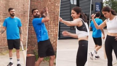 Gully Cricket Rules: Virat Kohli and Anushka Sharma Face Each Other in Hilarious Street Cricket Match in London; Star Cricketer Plays ‘Lassi Shot’ (Watch Video)