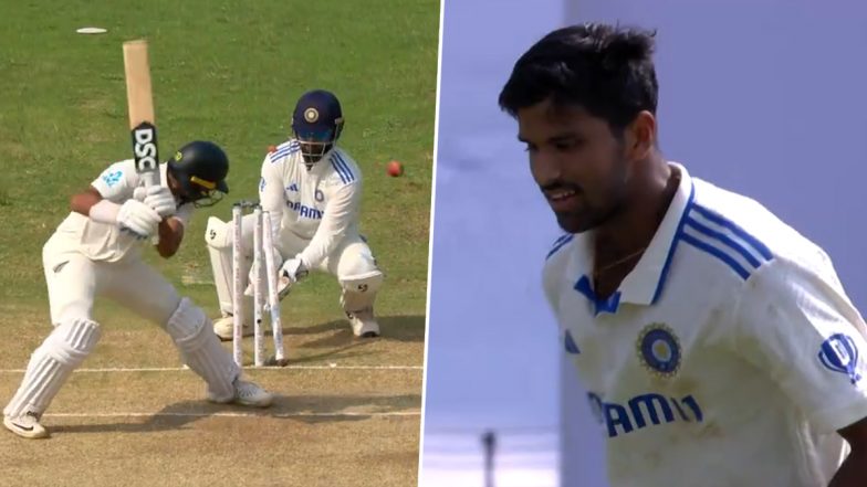 Washington Sundar Castles Rachin Ravindra, Dismisses Him For Second Time During IND vs NZ 2nd Test 2024 (Watch Video)