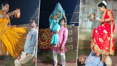 Karwa Chauth 2024: From Backbending To Standing On Top of Her Husband, Viral Instagram Reels Show Woman Taking Bizarre Fitness Routine For Moon Sighting!