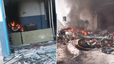 Bahraich Communal Violence: Protestors Torch Shops, Hospitals After Man Killed in Clash During Durga Idol Immersion (Watch Videos)