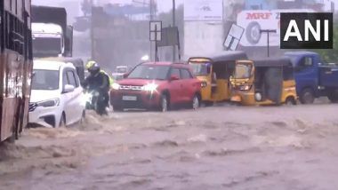 Chennai Rains: Heavy Rain Lashes Parts of City, Causes Waterlogging and Traffic Congestion; Deputy CM Udhayanidhi Stalin Inspects Lake Banks, Canals (Watch Videos)