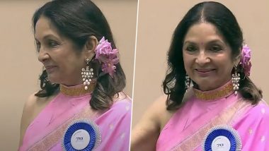 70th National Film Awards: Neena Gupta Dazzles in Pink Saree While Accepting Best Supporting Actress Award for film Uunchai (Watch Video)