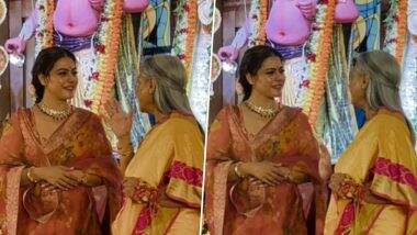 Navratri 2024: Jaya Bachchan and Kajol Share Heartwarming Moments at Durga Puja Pandal (Watch Video)