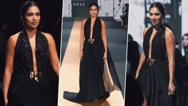 FDCI Lakme Fashion Week 2024: Bhumi Pednekar Shines As Showstopper in a Stunning Black Gown by Designer Richa Khemka (Watch Video)