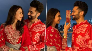 Rakul Preet Singh and Jackky Bhagnani Fast Together on Their First Karwa Chauth; Shares Stunning Red Outfit Look (View Pics)