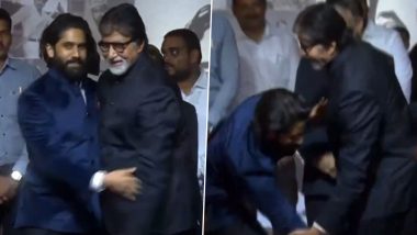 ANR National Award 2024: Naga Chaitanya Touches Feet of Bollywood Legend Amitabh Bachchan in Heartwarming Moment (Watch Video)