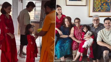 Diwali 2024: Soha Ali Khan and Daughter Inaaya Twin in Matching Outfits During Their Temple Visit for Festive Blessings (Watch Video)