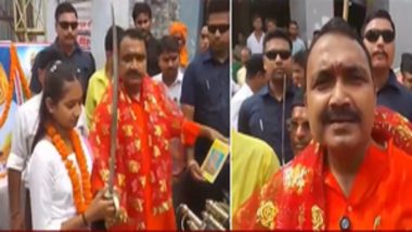 ‘If Any Person Dares To Touch Sisters, His Hand Will Be Chopped Off’: BJP MLA Mithilesh Kumar Distributes Swords Among Girls During Vijayadasmi Celebration in Bihar’s Sitamarhi