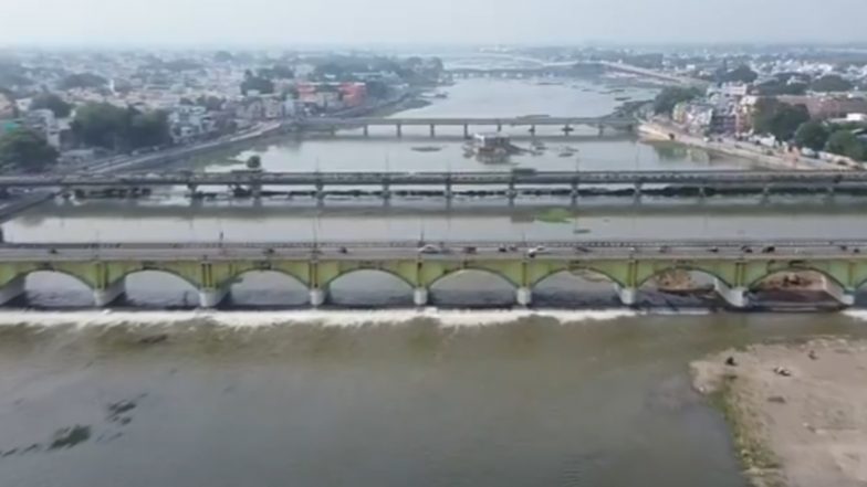 Tamil Nadu: Vaigai River Swells After Release of 3,000 Cusecs of Water from Vaigai Dam for Irrigation (Watch Video)