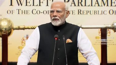 PM Modi on India-Guyana Similarities: ‘Democracy First, Humanity First Our Mantra’, Says PM Narendra Modi in Guyana’s Parliament (Watch Video)