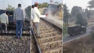 Jaipur: 'Drunk' Man Drives SUV on Railway Track To Film Reels, Vehicle Gets Stuck (Watch Video)