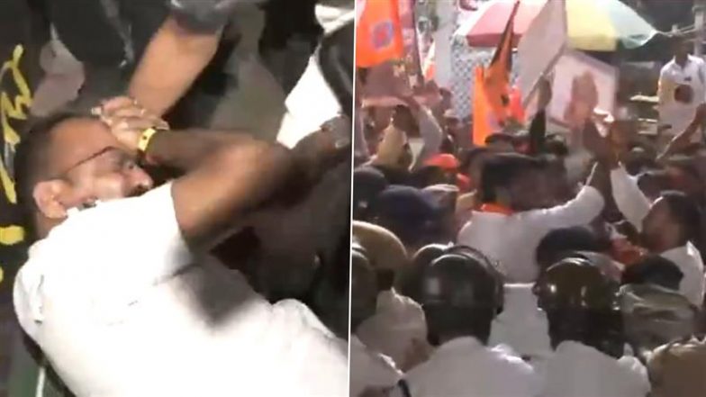 Kolkata: Police Personnel Injured Amid Hindu Mahasabha Protest Against Bangladesh Atrocities in West Bengal (Watch Video)