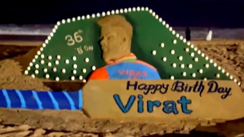 Virat Kohli Birthday Special: Sudarsan Pattnaik Creates Five-Feet High Sand Sculpture To Celebrate Indian Cricketer’s Birthday As He Turns 36 (See Pic and Video)