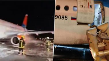 Russian Plane Catches Fire in Turkey: Blaze Erupts at Azimuth Airlines Aircraft After Landing at Antalya Airport, Passengers and Crew Safely Evacuated (See Pics and Videos)