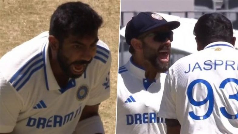 Jasprit Bumrah, Virat Kohli Celebrate Aggressively After Indian Captain Dismisses Dangerous Travis Head On Day 4 of IND vs AUS 1st Test (Watch Video)