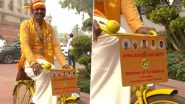 Parliament Winter Session 2024: TDP MP Appala Naidu Rides Yellow Bicycle to Parliament To Raise Awareness on Delhi Pollution (Watch Video)