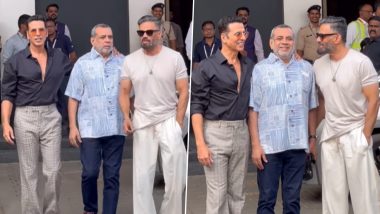 Akshay Kumar, Suniel Shetty and Paresh Rawal Have a ‘Hera Pheri’ Reunion at Mumbai Airport (Watch Video)