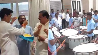 Maharashtra Assembly Elections Results 2024: Dhols Played, Laddus Distributed as Mahayuti Leads in Voting Trends (Watch Video)