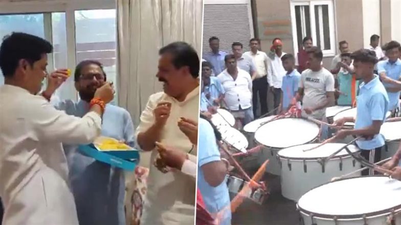 Maharashtra Assembly Elections Results 2024: Dhols Played, Laddus Distributed as Mahayuti Leads in Voting Trends (Watch Video)