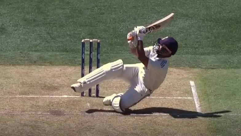 Rishabh Pant Hits ‘Unorthodox’ Six to Pat Cummins During India vs Australia BGT 2024-25 1st Test (Watch Video)