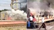 Rajasthan Train Fire: Blaze Erupts in Railway Canteen Coach Near Jodhpur’s Luni Railway Station, Video Shows Raging Flames and Thick Cloud of Smoke (Watch Video)