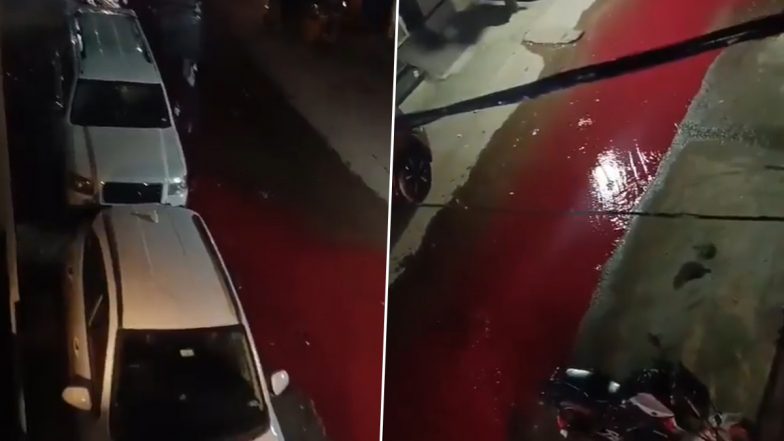 Hyderabad: Residents Panic As Foul-Smelling, Blood-Like Liquid Gushes out of Manhole and Floods Streets in Venkatadri Nagar; Netizens React After Video Surfaces