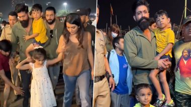 Yash Spotted in Mumbai With Wife Radhika Pandit and Children Amid ‘Toxic’ Shoot, Rocking Star Clicks Pic With Young Fan (Watch Video)