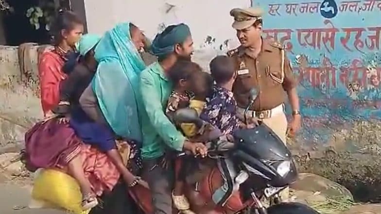 Shahjahanpur: Family of 8 Including 6 Children Ride One Bike, Cop Lets Them Go in Uttar Pradesh; Video Goes Viral