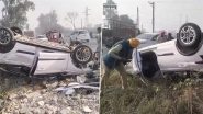 Punjab: Car Flips on Moga-Kotkapura Bypass While Avoiding Stray Animal, Airbags Save Driver (Watch Video)  0