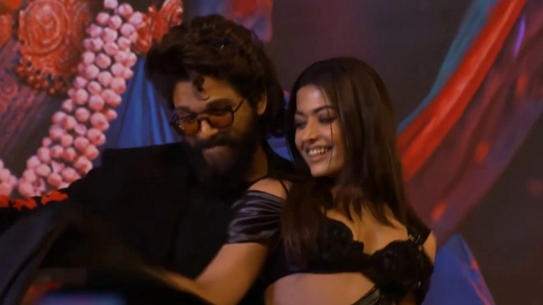 Allu Arjun-Rashmika Mandanna Dance to ‘Angaaron’ at ‘Pushpa 2’ Event in Mumbai (Watch Video)