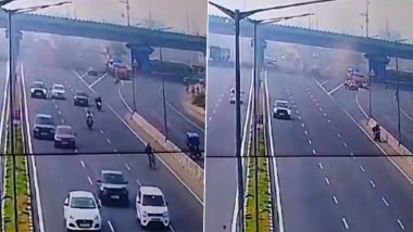 Gurugram Car Crash Video: 2 of 3 Teens on Way to College Die in Road Accident on Sohna Expressway; 2 More Wounded As Terrifying Clip Surfaces