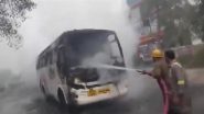 Ghaziabad School Bus Fire: Narrow Escape for Children As School Vehicle Catches Fire at UP’s Vaishali (Watch Video)