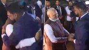 PM Narendra Modi Shares Warm Hug With Guyana President Mohamed Irfaan Ali, Receives Ceremonial Welcome and Guard of Honour in Georgetown (Watch Videos)