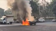 Noida: Car Catches Fire Near Dalit Prerna Sthal on Film City Road (Watch Video)